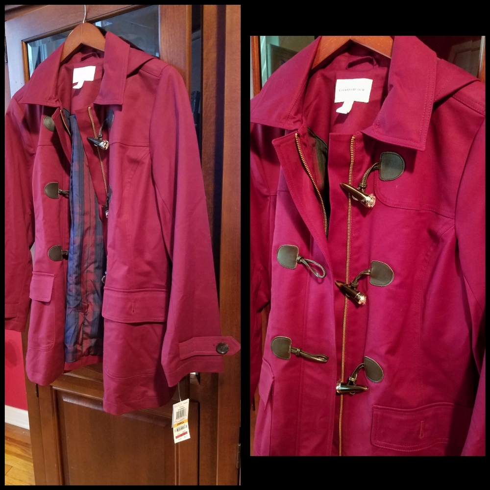 NWT Toggle Trench Coat Cranberry Maroon